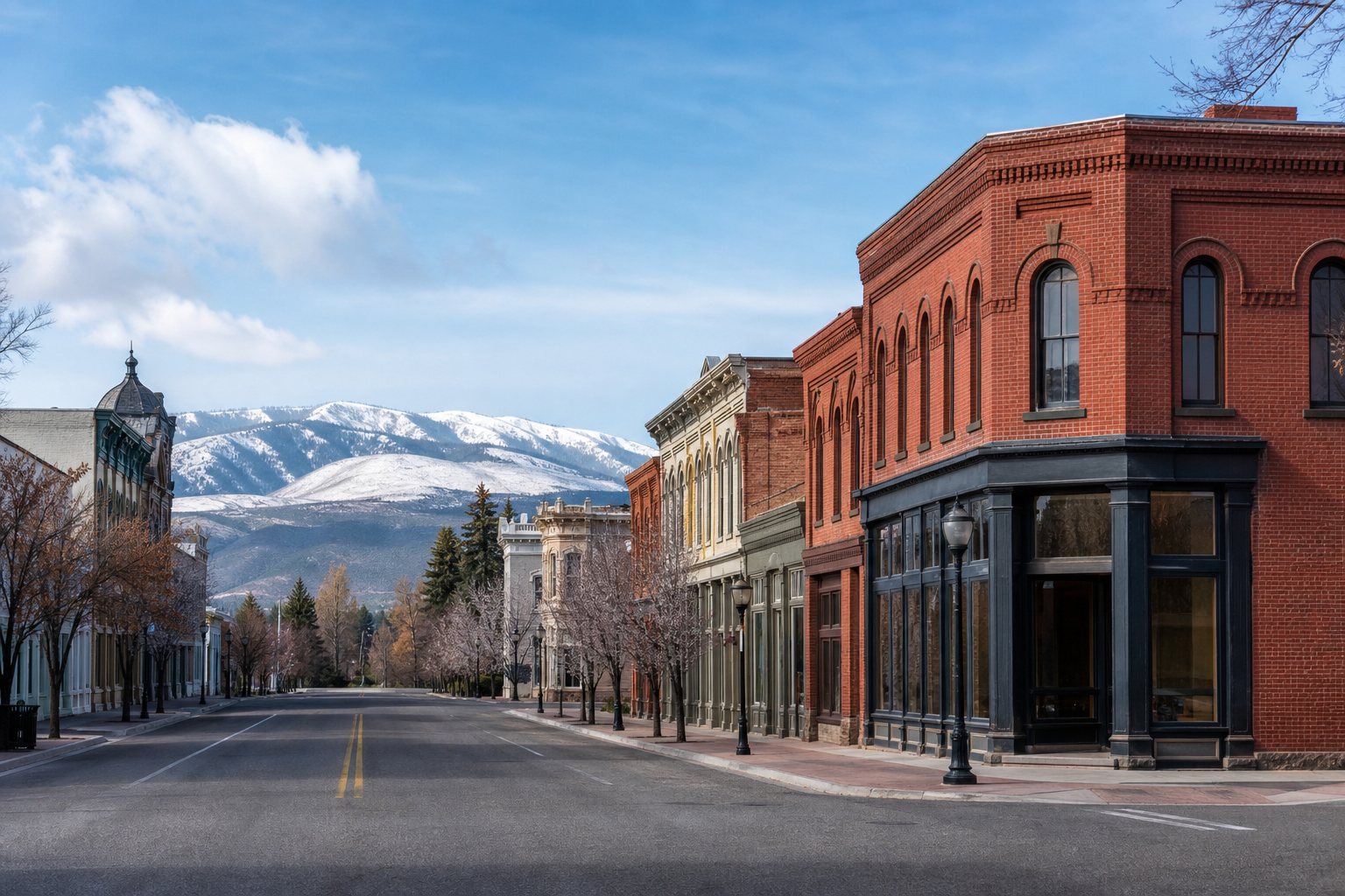 Historic downtown Carson City, Nevada street, AI-generated concept imagery